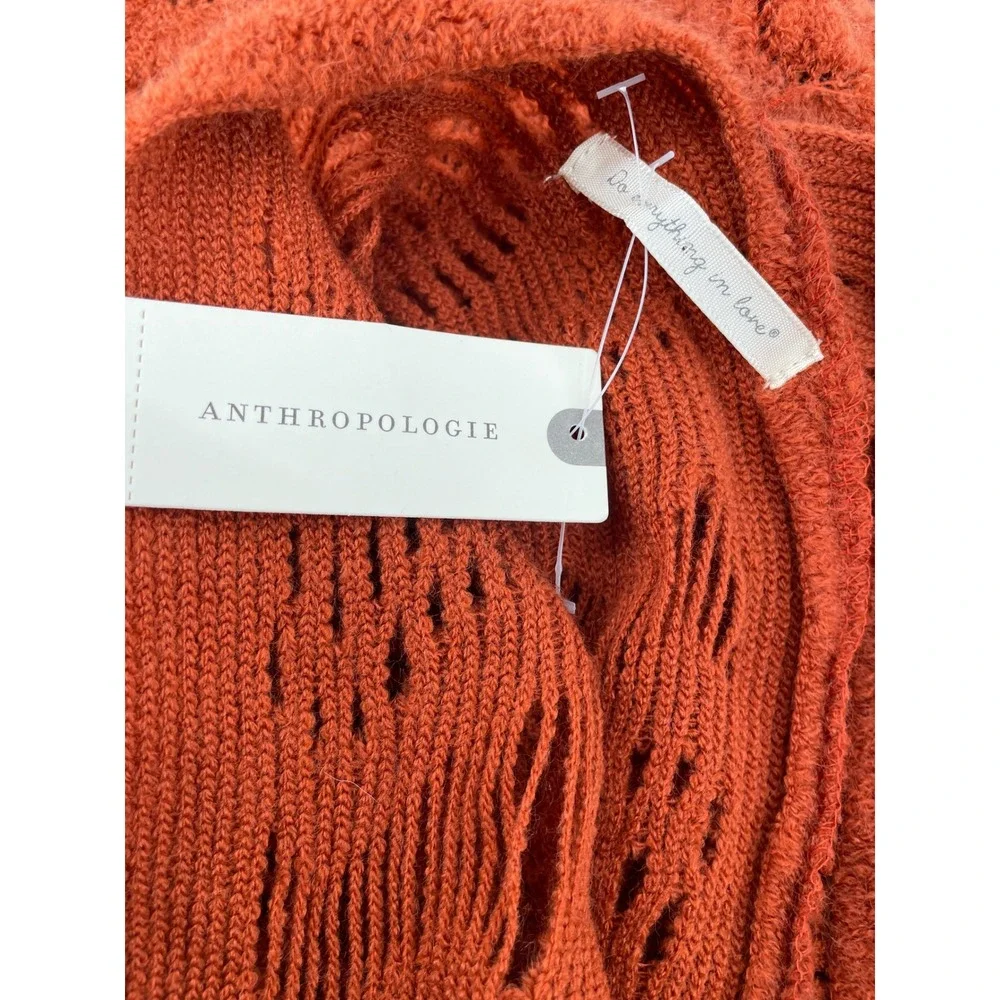 Anthropologie Poncho Womens Burnt Orange Cottagecore Country Western Boho Fringe